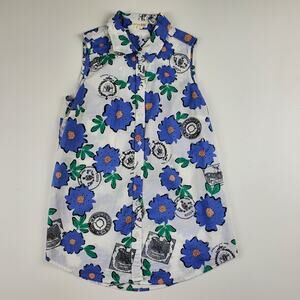 Maison Jules Floral Button Front Collared Tank Sleeveless Shirt Top S